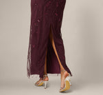 Short Sleeve Lattice Floral Beaded Blouson Gown In Night Plum 4