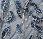 Off Shoulder Beaded Leaf Soutache Ankle Length Dress In Blue Multi 6
