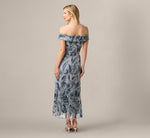 Off Shoulder Beaded Leaf Soutache Ankle Length Dress In Blue Multi 5