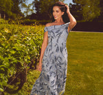 Off Shoulder Beaded Leaf Soutache Ankle Length Dress In Blue Multi 1