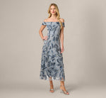 Off Shoulder Beaded Leaf Soutache Ankle Length Dress In Blue Multi 2