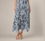 Off Shoulder Beaded Leaf Soutache Ankle Length Dress In Blue Multi 4