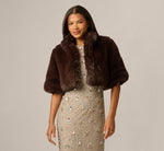 Short Sleeve Faux Fur Coverup Jacket In Dark Brown 2