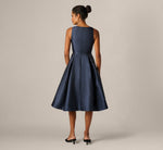 Mikado Bow Waist Fit And Flare Midi Dress In Midnight 5