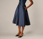 Mikado Bow Waist Fit And Flare Midi Dress In Midnight 4
