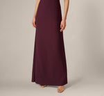 One Shoulder Satin Bow Crepe Gown In Bordeaux Glow 5