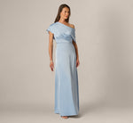 Asymmetrical Draped Neck Stretch Satin Gown In Elegant Sky 2