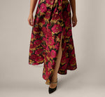 Plus Size One Shoulder Metallic Floral Jacquard Gown In Black Pink Multi 4