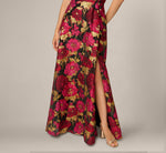 One Shoulder Metallic Floral Jacquard Gown In Black Pink Multi 4