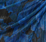 Metallic Crinkle Floral Mock Neck Ruched Gown In Blue Black Multi 7