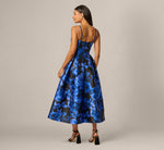 Ikat Floral Knot Front Ankle Length Dress In Blue Black Multi 5
