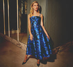 Ikat Floral Knot Front Ankle Length Dress In Blue Black Multi 1
