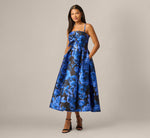 Ikat Floral Knot Front Ankle Length Dress In Blue Black Multi 2