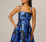 Ikat Floral Knot Front Ankle Length Dress In Blue Black Multi 3