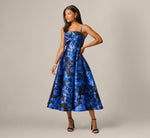 Ikat Floral Knot Front Ankle Length Dress In Blue Black Multi 1
