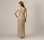 Crinkle Metallic Draped Stretch Halter Gown In Rosegold 5