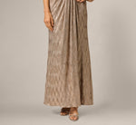 Crinkle Metallic Draped Stretch Halter Gown In Rosegold 4