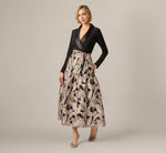 Long Sleeve Combo Tuxedo Ankle Length Gown In Black Blush 3