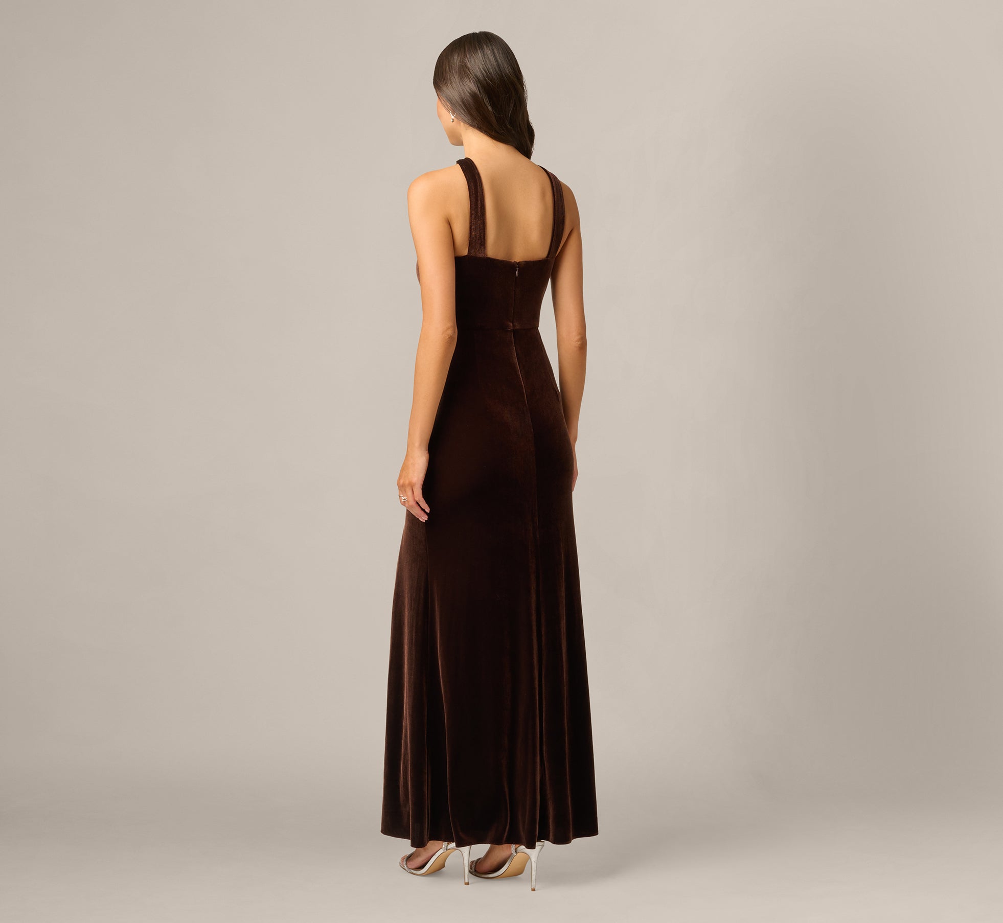 Brown Velvet Keyhole Halter Mermaid Gown