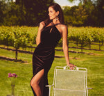 Velvet Keyhole Halter Mermaid Gown In Dark Brown 1
