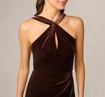 Velvet Keyhole Halter Mermaid Gown In Dark Brown 5