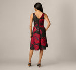Metallic Chrysanthemum Floral Jacquard Midi Dress In Black Red Multi 5