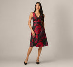 Metallic Chrysanthemum Floral Jacquard Midi Dress In Black Red Multi 2