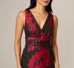 Metallic Chrysanthemum Floral Jacquard Midi Dress In Black Red Multi 3