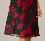 Metallic Chrysanthemum Floral Jacquard Midi Dress In Black Red Multi 4