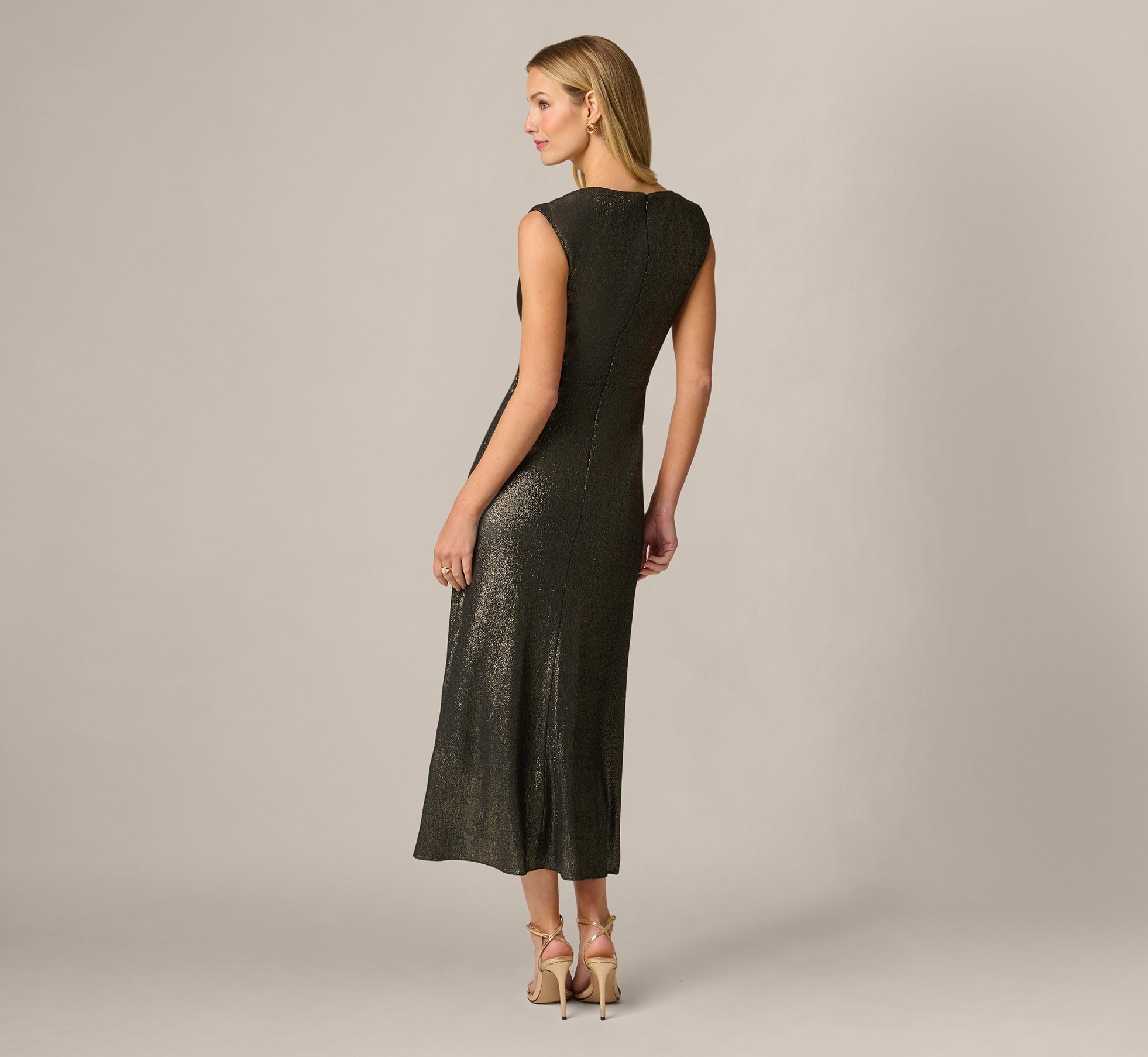 alc ashley metallic knit dress Black Stretch Ruched Ankle Length Womens dresses