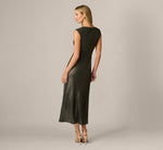 Stretch Metallic Knit Ruched Ankle Length Dress In Black Gold 5