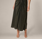 Stretch Metallic Knit Ruched Ankle Length Dress In Black Gold 4