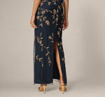 Square Neck Vine Beaded Column Gown In Navy Rosegold 4
