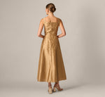 3D Floral Beaded Embroidery Dupioni Ankle Length Dress In Gold 5
