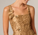 3D Floral Beaded Embroidery Dupioni Ankle Length Dress In Gold 3