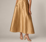 3D Floral Beaded Embroidery Dupioni Ankle Length Dress In Gold 4