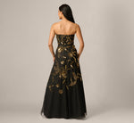 Strapless 3D Floral Beaded Gown In Black Gold 5