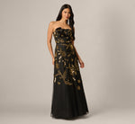 Strapless 3D Floral Beaded Gown In Black Gold 2