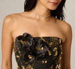 Strapless 3D Floral Beaded Gown In Black Gold 3