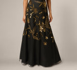 Strapless 3D Floral Beaded Gown In Black Gold 4