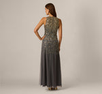 Pearly Sequin Beaded V Neck Gown In Grey Gold 5