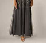 Pearly Sequin Beaded V Neck Gown In Grey Gold 4