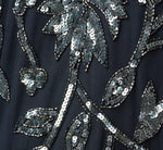 Floral Sequin Beaded Short Trapeze Dress In Navy Gunmetal 7