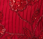 Petite Short Sleeve Linear Floral Beaded Column Gown In Cranberry 6