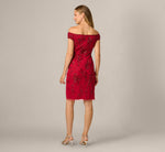 Off Shoulder Floral Sequin Beaded Sheath Dress In Cranberry 5