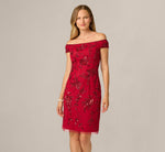 Off Shoulder Floral Sequin Beaded Sheath Dress In Cranberry 2