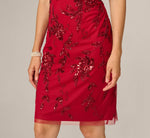 Off Shoulder Floral Sequin Beaded Sheath Dress In Cranberry 4