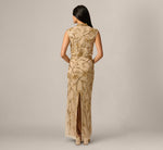 Deco Floral Beaded Sequin Collar Blouson Gown In Gold 5