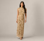Deco Floral Beaded Sequin Collar Blouson Gown In Gold 2