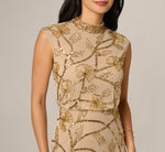 Deco Floral Beaded Sequin Collar Blouson Gown In Gold 3